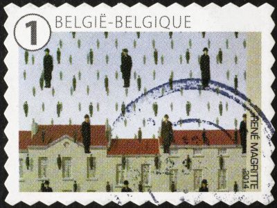 Masterpiece by Magritte on belgian postage stamp